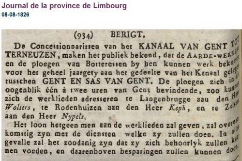 De "Botteressen" Artikel uit het “journal de la provence de Limbourg”uit 1826